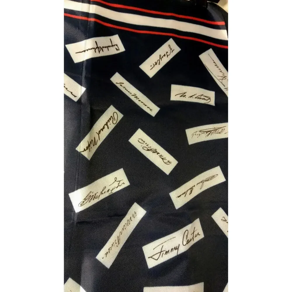 Vintage Scarf USA PRESIDENTS SIGNATURES Americana JULY 4TH Blue Scarf Acetate